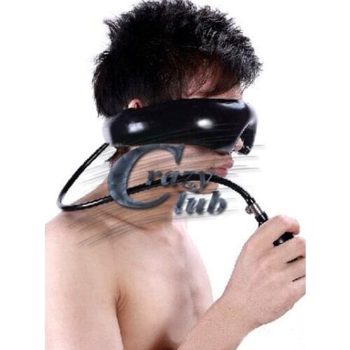 Crazy club_New arrival Promotion Natural Latex Handmade Inflatable Inflator glass Bondage Latex Cover eyes Fetish Free Shipping