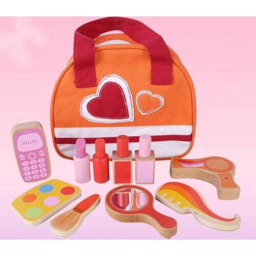 Childrens Wooden Makeup Toy Simulation Play House Dresser Girl Princess Cosmetics Bag Set Gift Non-toxic Proces Girl Gifts