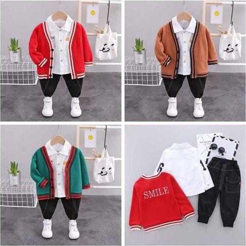 Kids Childrens Clothing Suits Coat+Pant Suit Cartoon Stripe Letter Soild Color Elastic Birthday Gift 1-4T