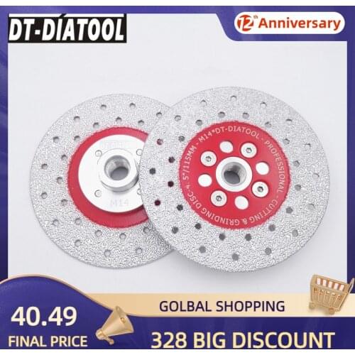 DT-DIATOOL 2pcs M14 Thread 115mm/4.5" Double Sided Vacuum Brazed Diamond Cutting Grinding Disc For Granite Marble Stone Concrete