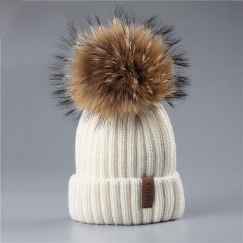 FURTALK Kids Winter Hat Girls Beanie Hat Raccoon Fur Knitted pompom Hat Children Boys skullies beanies Winter Kids Cap Ages 2-10