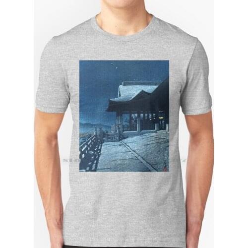 Kiyomizu Dera Temple In Kyoto By Kawase Hasui T Shirt 100% Pure Cotton Japan Japanese Nihon Hokusai Traditional Woodblock Meiji