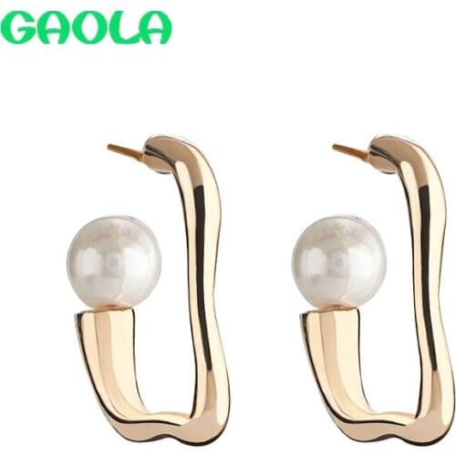 GAOLA Irregular Geometric Square Pearl Ear Ring Personality Simple Fashion Jewelry Ladies Gift