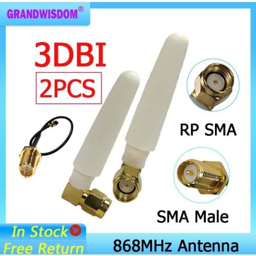 2pcs 868MHz 915MHz Antenna 3dbi RP-SMA Connector GSM 915 MHz 868 MHz antena antenne +21cm SMA Male /u.FL Pigtail Cable