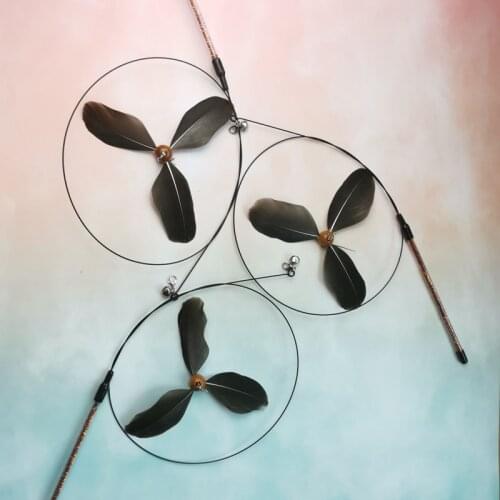 Pet Cat Teaser Toys Funny Cat Stick Interactive Exercising Rotating Windmill Feather Toy With Long Rod