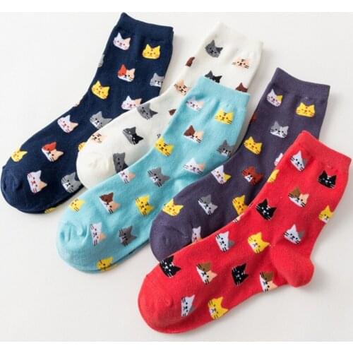 Cartoon Women Kitten Socks Funny Happy Cute Cat Harajuku Korean Fashion Street Hip Hop Casual Ventilation Cotton Female Hosiery