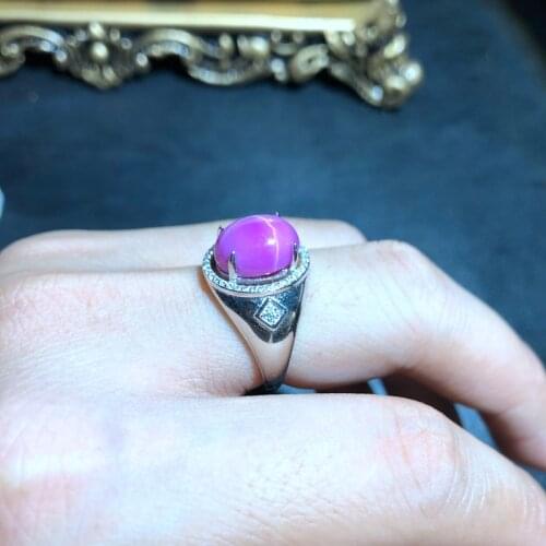 Beautiful pink big size Star Ruby gemstone ring for man 925 sterling silver fine jewelry boy girl ring powerful birthday present