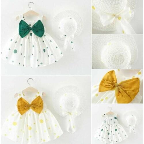 PUDCOCO Summer Toddler Infants Baby Girl Dress Sleeveless Party Casual Dresses+ Sun Hat Clothes 0-3T