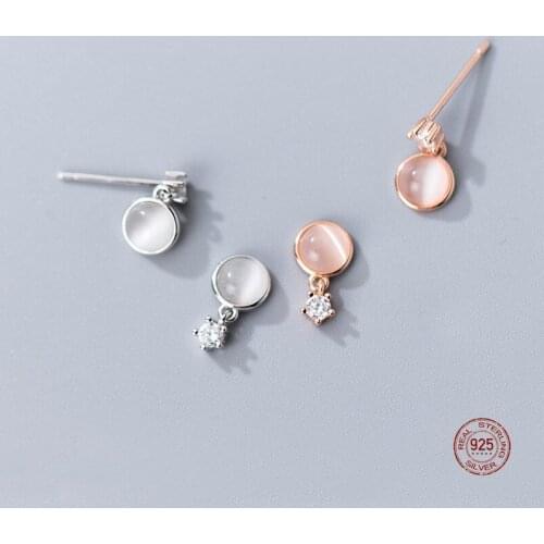 LKO 925 Sterling Silver Round Stone Shining Zircon Pendants Stud Earring For Women Party Fine Jewelry MInimalist Accessories