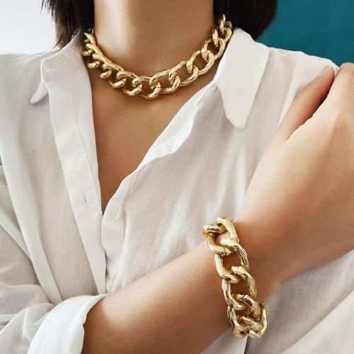 Punk Exaggerated Thick Chain Choker Necklace for Women Vintage Hiphop Geometric Chocker Collar Jewelry Necklace Bracelet XR2913