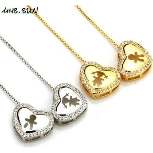 MHS.SUN 1PC Romantic cubic zirconia jewelry fashion chain necklace with love heart girls&boys heart pendant necklace for couples
