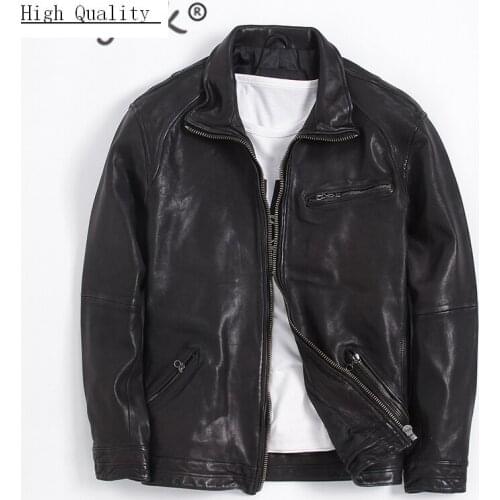 Fashion Plus Size 7XL Genuine Leather Jacket Men Winter Real Sheepskin Coat Streetwear Moto Biker Leather Jackets 7M-37