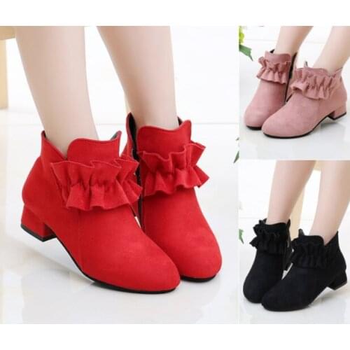 Girls Fashion Boots Leather Sport Shoes For Children Mid Heel Warm Boots Short Soft Bottom Princess Snow Boots Kids Sneakers