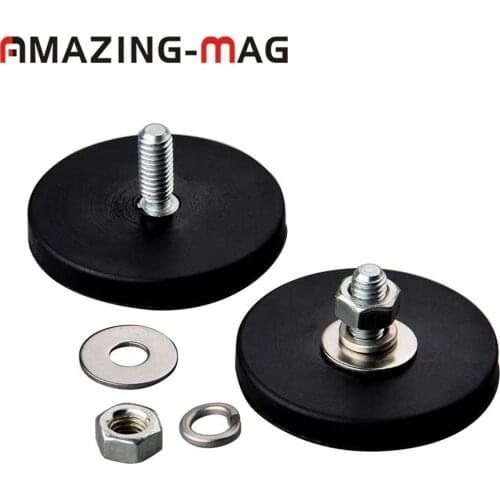2PC 9KG Neodymium Anti-scratch Magnet Disc With Rubber Costed D43*6mm M6 Male Thread LED Light Camera Mounting Base Magnetic Pot