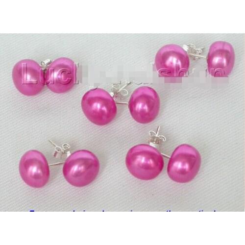 Oorbellen 5 piece 11mm amaranth freshwater pearls Earrings 925ss Stud j8375