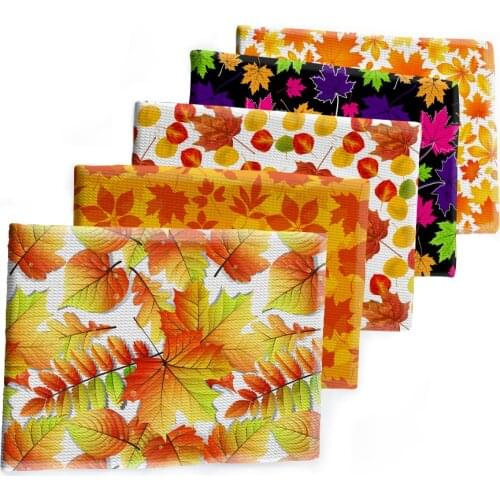 Autumn Maple Leaves Design Printed Bullet Textured Liverpool Patchwork Tissue Kids home textile 50*145cm