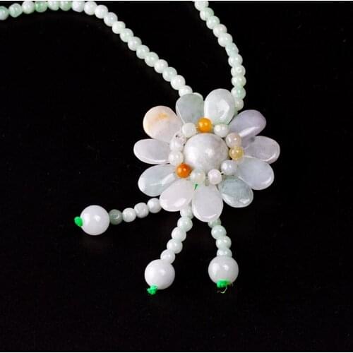 Nature Light Green Yellowish Round Beads Stone Pendant Necklace Sunflowers Sweater Chain Womens Jades Jewelry