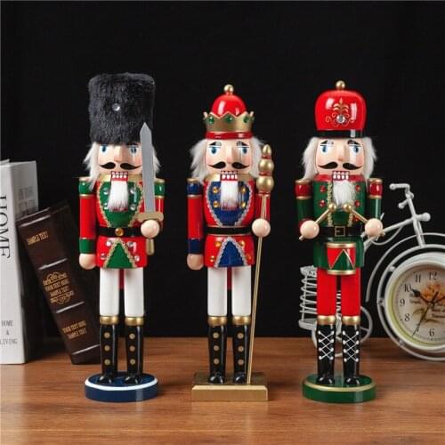 38cm Christmas King Nutcracker Drumming Soldier Puppets Wood Carving Painted Nutcracker Children Christmas Gift Toys ht183