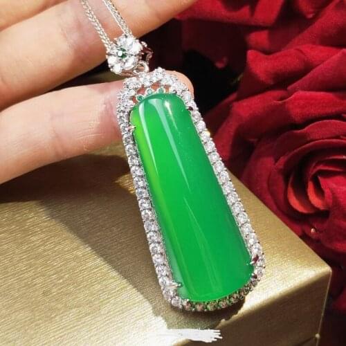With Certificate Luxury 925 Sterling Silver Necklaces For Women Geometric Emerald Green Jade Pendants Necklaces Party Jewelry
