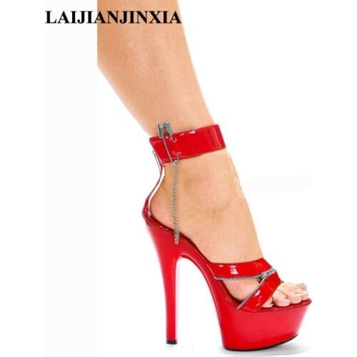 LAIJIANJINXIA Sexy Women 15cm Hot Red Party Queen Shoes High Heels Platform Dancing Shoes Sandals New Design Pole Dance Shoes