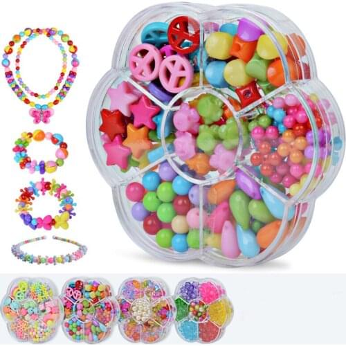 Children Beads Plum Blossom Box Set DIY Handmade Bead Toy Necklace Building Kit Girl Weaving Bracelet Jewelry Making Toy Gift