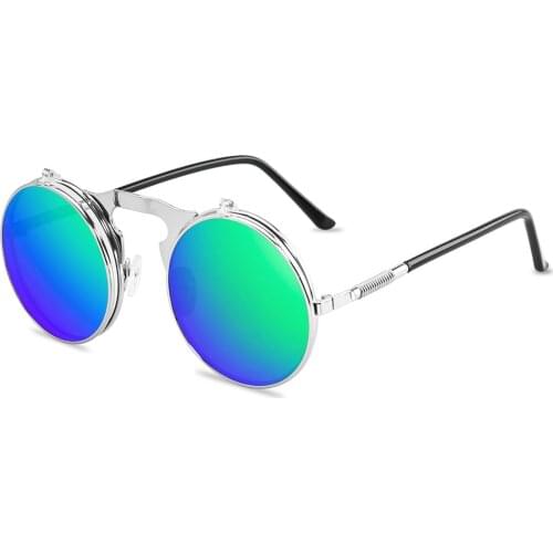 Bohosco Vintage Luxury Punk Round Metal Frame Fashion Sunglasses Men Women Flip Solar Sun Glasses Traveling Eyewear