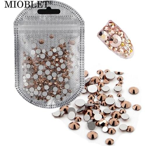 Mixed Size SS3-SS30 Rose Gold Crystal 3D Nail Rhinestones Flatback Non Hotfix Glitter Nail Art Stones DIY Nail Phone Decorations