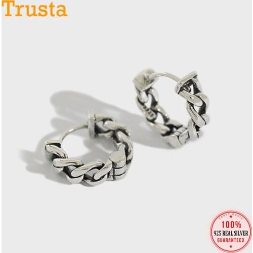 TrustDavis 100% S925 Sterling Silver Ear Hook Vintage Chain Earrings Women Fine Silver Jewelry Earrings DA688