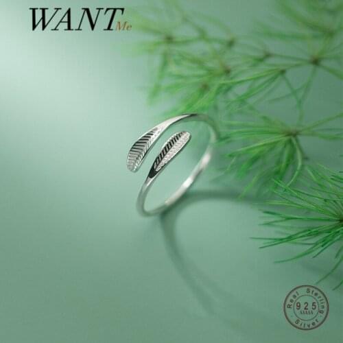 WANTME Genuine 925 Sterling Silver Minimalist Korean Chic Leaf Open Finger Ring for Women Trendy Teen Party Jewelry Accessories