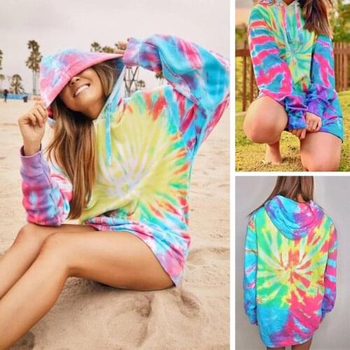 Tie Dye Hoodies Women Sweatshirt Harajuku Hooded Autumn Clothing Hoodies Female Streetwear 2020 New Arrival European Size S-3XL