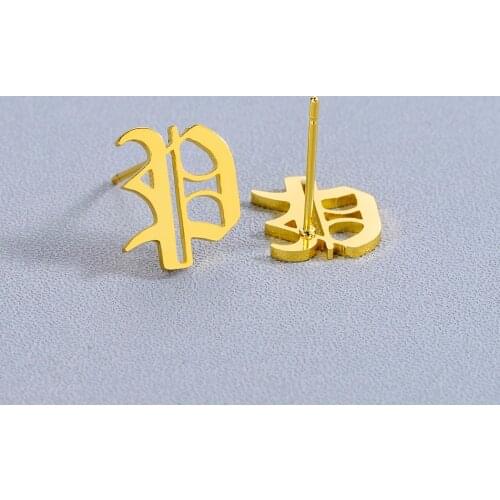 Chandler A-Z Alphabet Earrings in Stud Earrings Old English Alphabat Letter Earrings For Women Men Steel Jewelry
