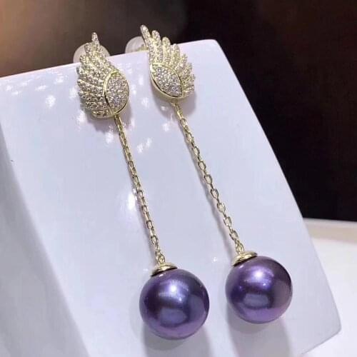 D115 Pearls Earrings Fine Jewelry Fresh Water White 8-9mm Round Pearl Dangle Earrings for Women Fine Pearl Earrings