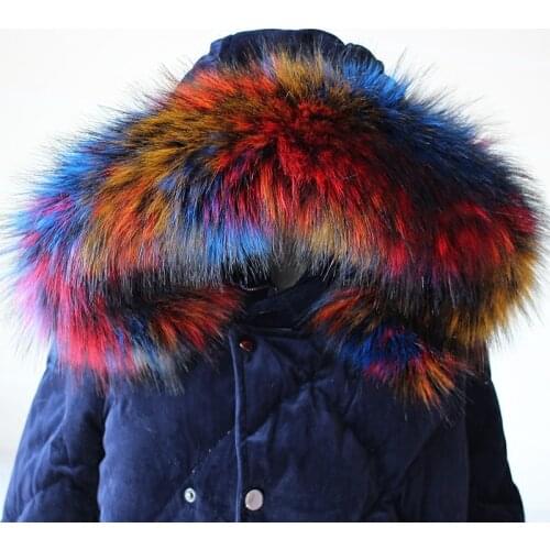 Lady Blinger new faux raccoon fur scarf winter jacket hood fur decor shawl multicolor fake fur scarf winter men coat fur collar
