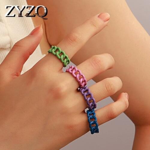 ZYZQ Retro Aesthetic Ring Punk Candy Color Metal Hollow Geometric Chunky Chain Link Open Ring for Women Statement Jewelry