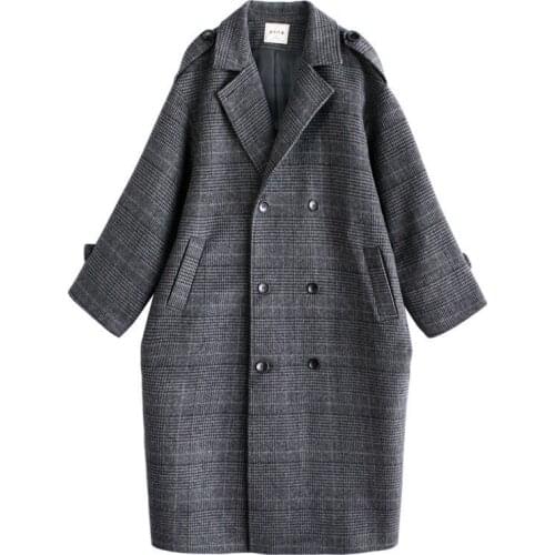 Plaid woolen coat women'mid-length Korean style loose2021Fashion and high quality winter new student over the knee woolen coat
