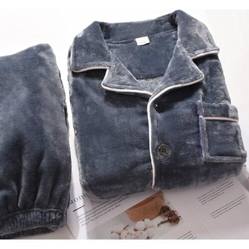 Winter Coral Fleece Pajamas for Men Dormir Lounge Sleepwear Mans Bedroom Home Clothes Pijamas Thicken Bedgown Warm Pyjamas PJs