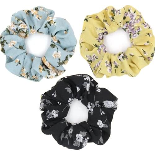 Furling Girl 1PC Flower print Cloth Fabric Hair ScrunchyPonytail Holder Hair ties Elastic Hair Bands for Women