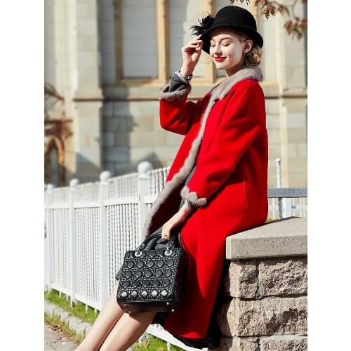 100% Real Wool Winter Jacket Women Clothes 2020 Mink Fur Collar Double Side Woolen Coat Elegant Long Jackets MY3832