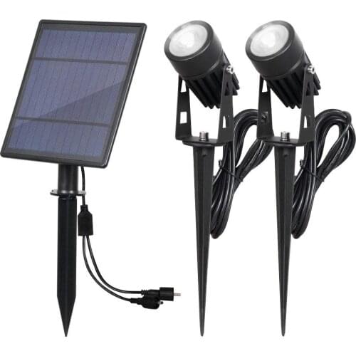 T-SUNRISE Solar Powered 2 Cold White Lights with Solar Panel Outdoor Lighting Landscape for Yard Garden Pathway Tree