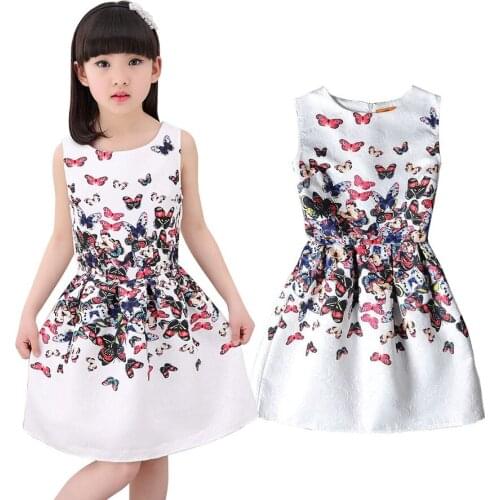 2020 Summer Style Dresses For Girl Butterfly Flower Printed Sleeveless Formal Girl Dresses Teenagers Party Dress Free Shipping
