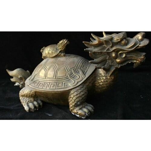 33cm Collect China Old Bronze Copper Handmade animal dragon turtle Statue
