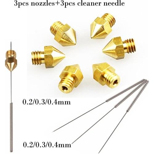 Anet 0.2/0.3/0.4mm 3pcs 3d printer nozzles+3pcs nozzle Lengthened extruder Cleaner Drill Bits tools for 3d printer parts