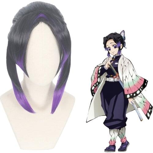 Anime Demon Slayer Kimetsu no Yaiba Kochou Shinobu Cosplay Wigs Headwear Cos Props Accessories