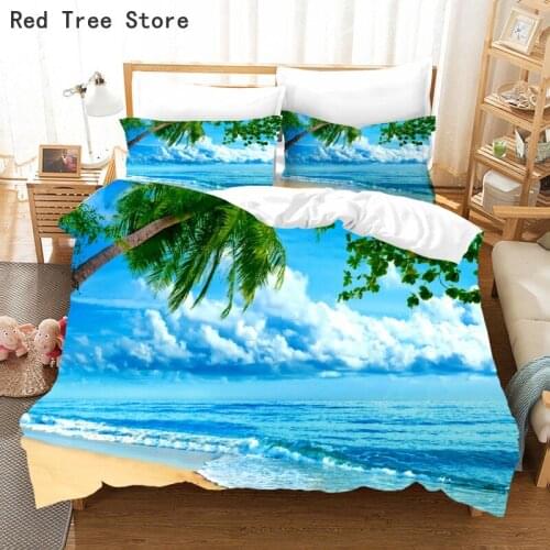 Beach Sea Sky Coconut Tree Bedding Set King Queen Size Duvet Cover Pillowcase 3d Bed Linen Comforter Adult Kids Home Textile