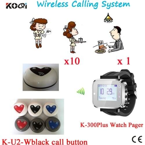 Wireless Watch Pager System For Restaurant Cafe,Coffee Shop.Pack of 10Pcs Table Buttons and 1 Pcs Wrist Watch Receiver 433.92mhz