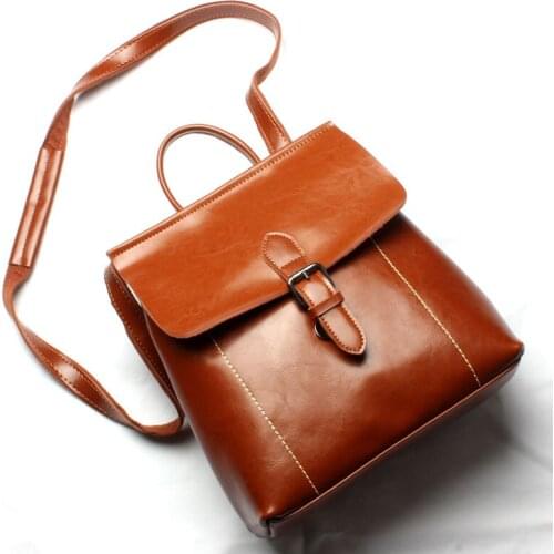 Brand High New Female Quality Softshell Leather Backpack For Youth Girls School Bookbag Retro Buckle Satchel Brown Black Bag