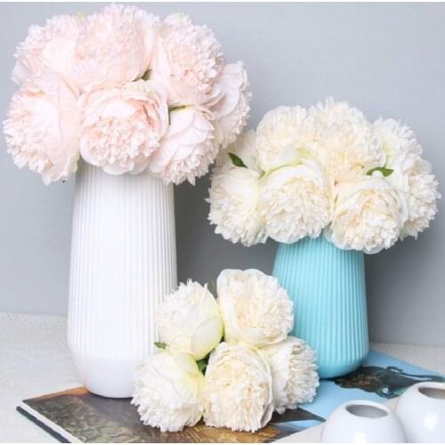 5 Heads Peony Bouquet Artificial Silk Flowers Fake Floral Blooming for Home New Year Party Wedding Decoration