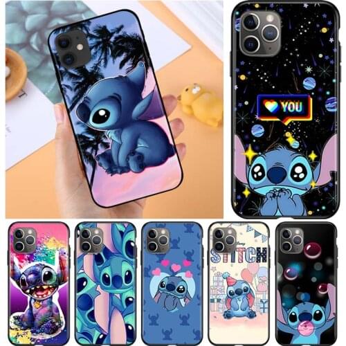 Stitch lovely disney cartoon for Apple iPhone 12 Pro Max Mini 11 Pro XS Max X XR 6S 6 7 8 Plus 5S SE2020 Soft Black Phone Case