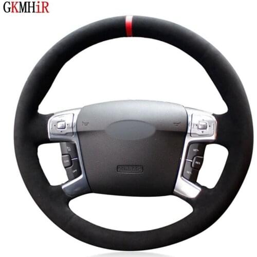 Black Genuine Leather Suede Red Marker Car Steering Wheel Cover For Ford Mondeo 2007-2014 Galaxy 2006-2015 S-Max 2006-2014