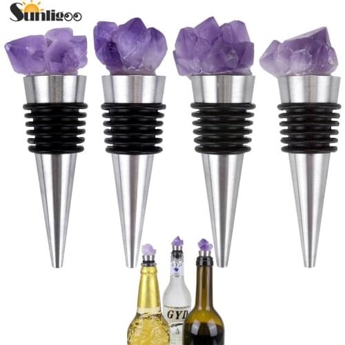 Sunligoo Amethyst Gemstone Bottle Stopper Decorative Wine and Champagne Bottle Stopper for Bar Home Wine Bottle Seal Cover